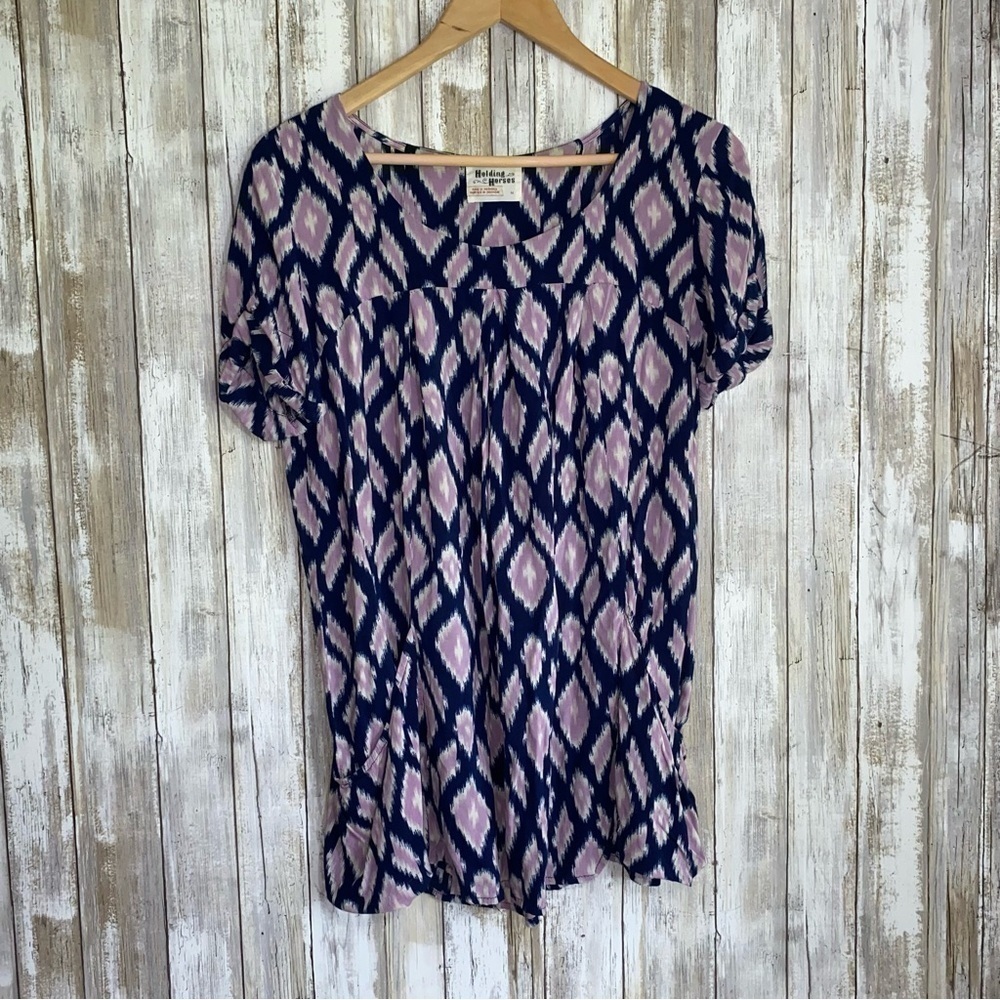 Holding Horses Anthropologie Blue Pink Lilac Ikat Print Tunic